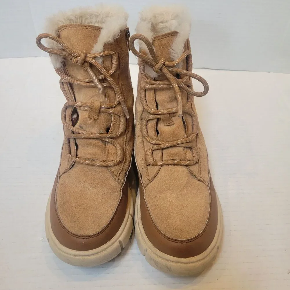 big kid sorel explorer iii snow winter boots waterproof brown suede leather sz 4